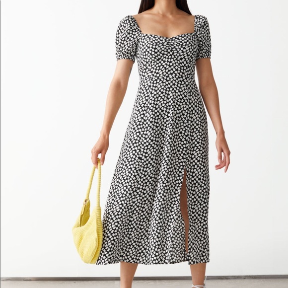Flowy Puff Sleeve Midi Dress 